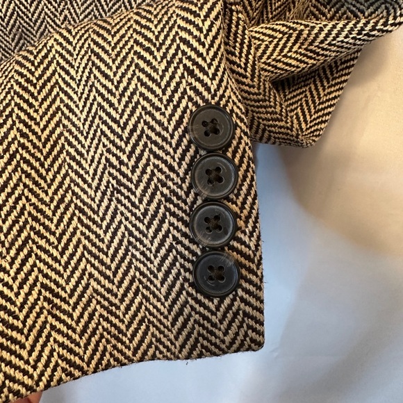 Vintage 100% Silk Ralph Lauren Women's Size 4 Herringbone Blazer Tan Black Italy - Picture 8 of 11